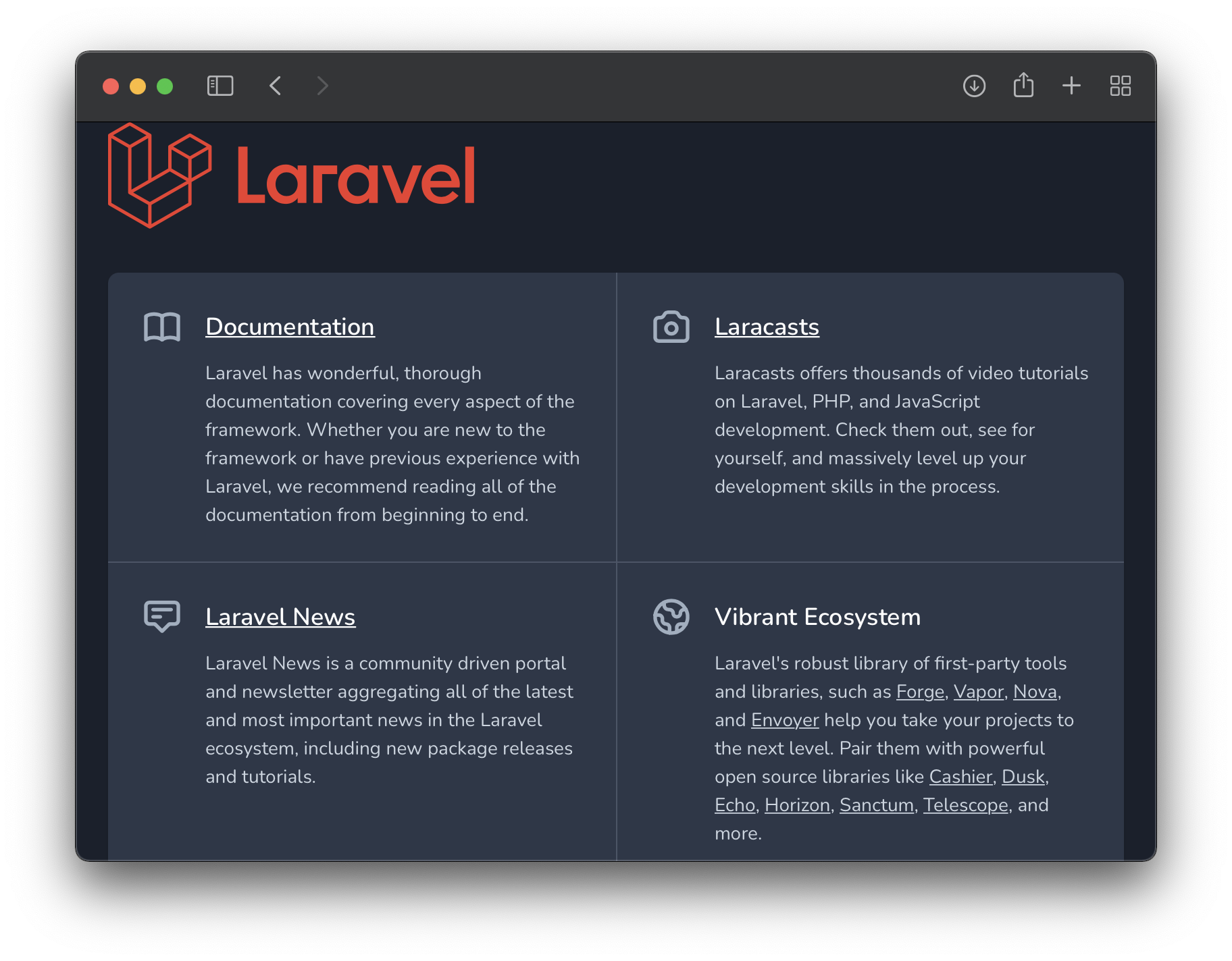 Laravel on Unit - Sample Screen